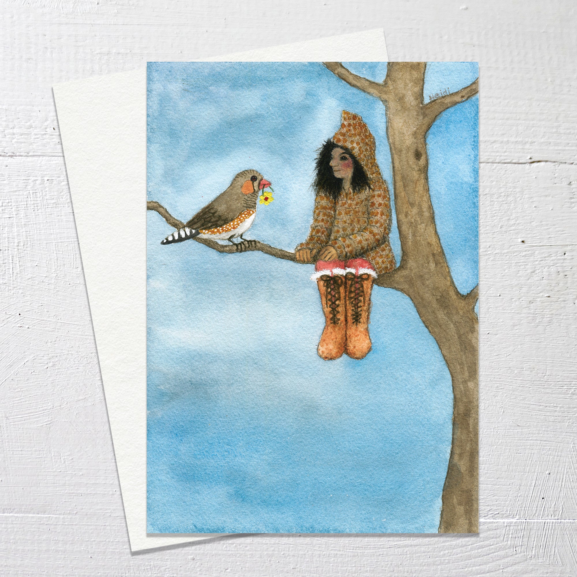 FLOWER FINCH Greetings Card (C12)